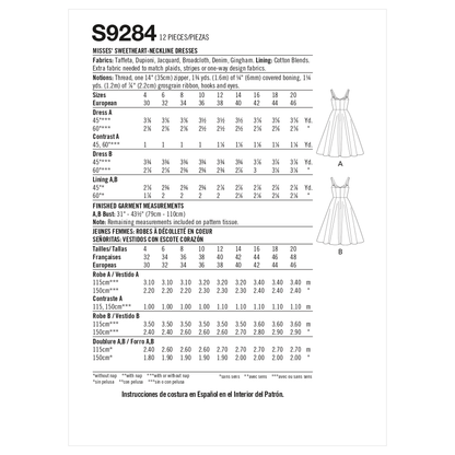 Simplicity sewing pattern S9284 envelope showing a boned bodice dress