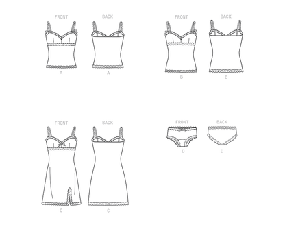 Simplicity sewing pattern S9285 envelope showing camisoles, a slip and knickers