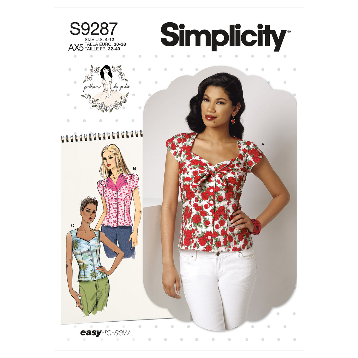 Simplicity sewing pattern S9287 envelope showing a button-down blouse