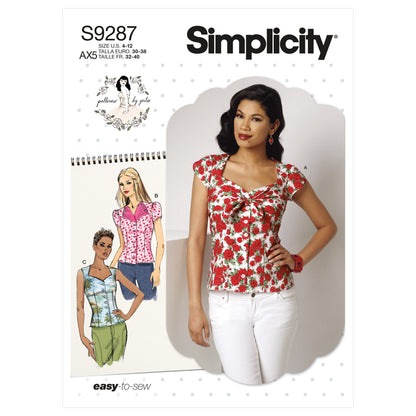 Simplicity sewing pattern S9287 envelope showing a button-down blouse