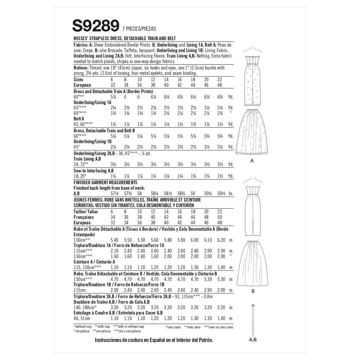 Simplicity sewing pattern S9289 envelope showing a special occasion boned bodice