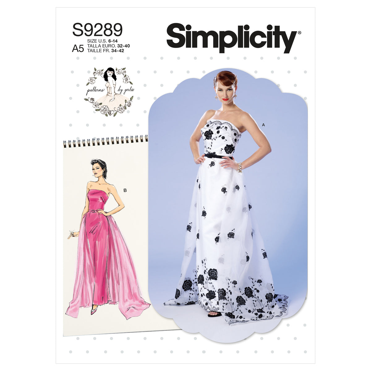 Simplicity sewing pattern S9289 envelope showing a special occasion boned bodice