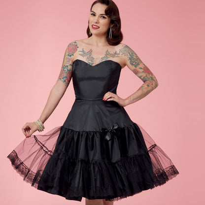 Simplicity sewing pattern S9293 envelope showing a boned bodice with ruffled skirt