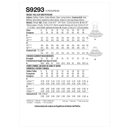 Simplicity sewing pattern S9293 envelope showing a boned bodice with ruffled skirt
