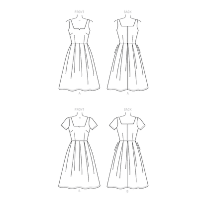 Simplicity sewing pattern S9294 envelope showing a pleated skirt dress