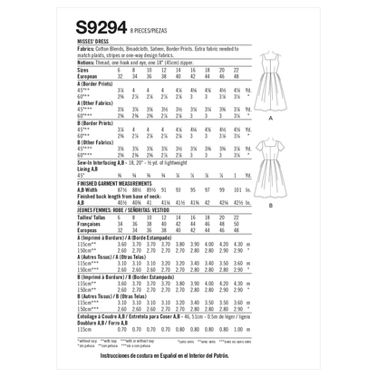 Simplicity sewing pattern S9294 envelope showing a pleated skirt dress