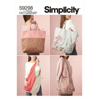 Simplicity S9298 sewing pattern envelope showing market tote bags designs