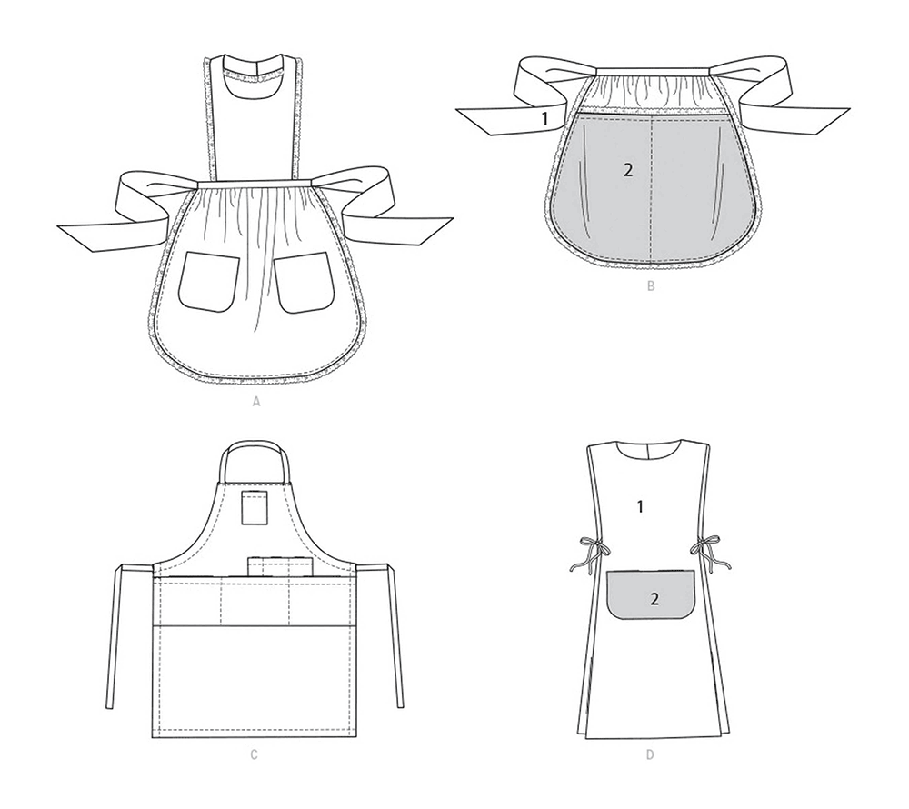 Simplicity S9301 sewing pattern envelope showing family aprons designs