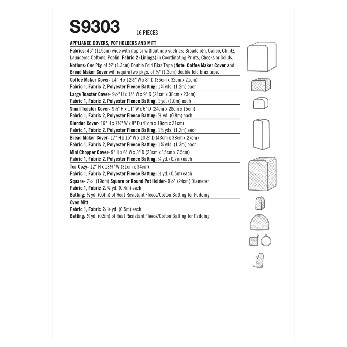 Simplicity S9303 sewing pattern envelope showing kitchen accessories designs