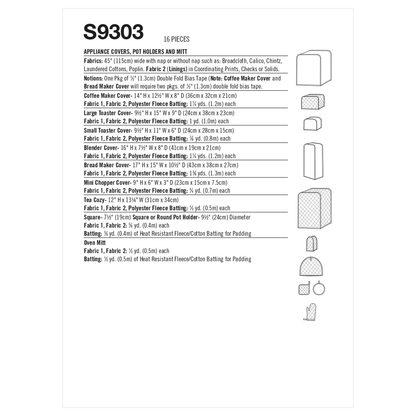 Simplicity S9303 sewing pattern envelope showing kitchen accessories designs