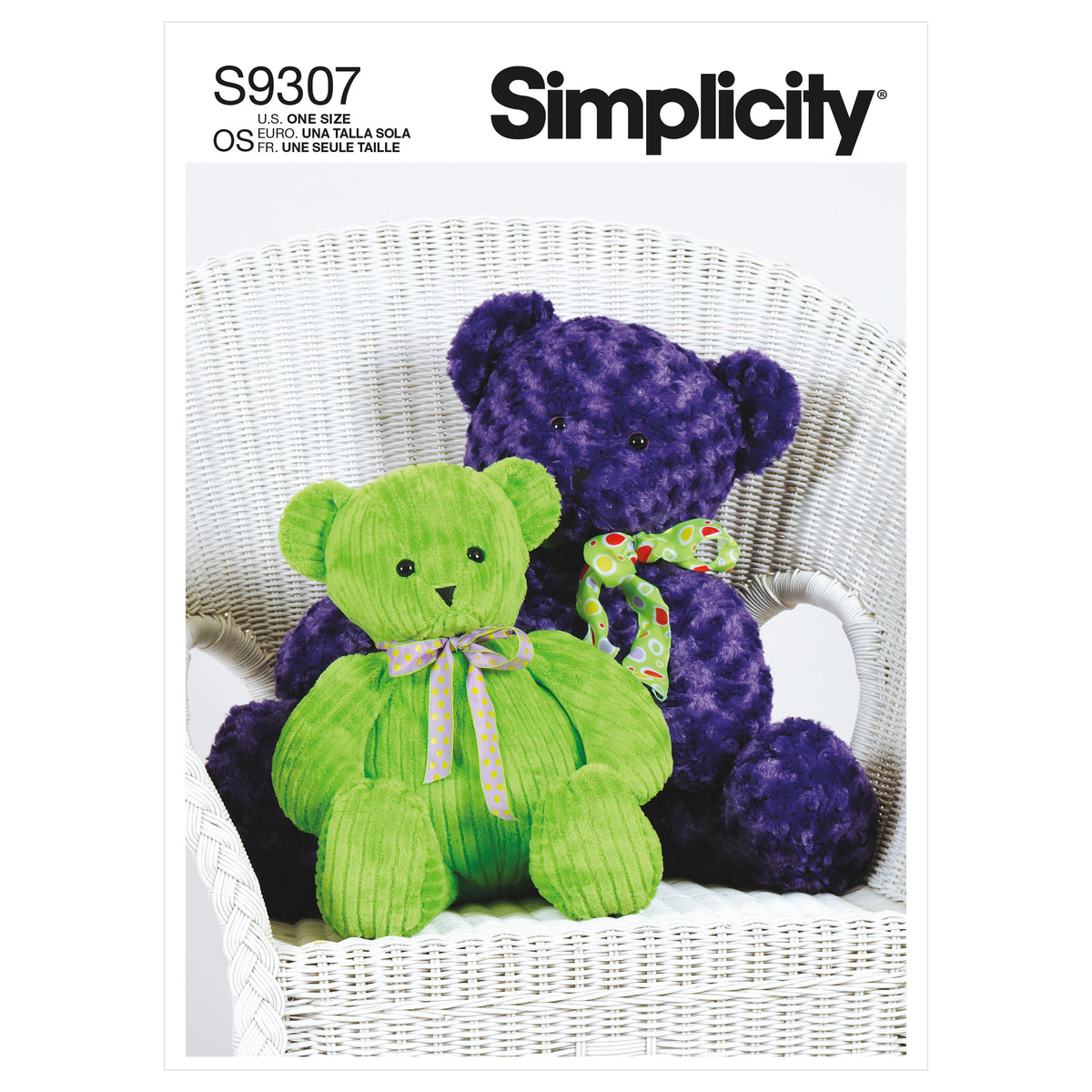 Simplicity S9307 sewing pattern envelope showing stuffed toys designs