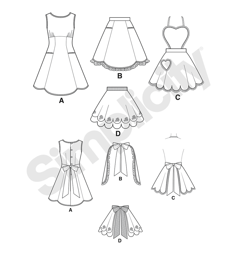 Simplicity S9311 sewing pattern envelope showing 1950s style aprons designs