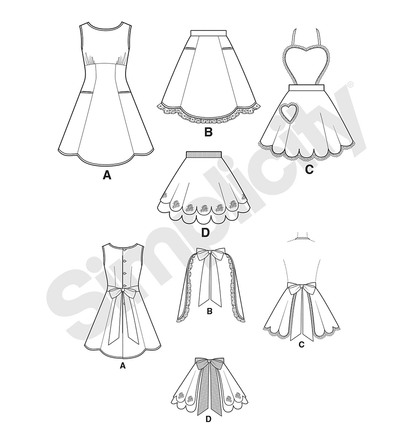 Simplicity S9311 sewing pattern envelope showing 1950s style aprons designs