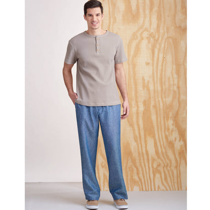 Simplicity S9315 sewing pattern envelope showing men's & boys' casual wear designs