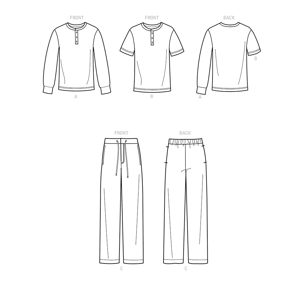 Simplicity S9315 sewing pattern envelope showing men's & boys' casual wear designs