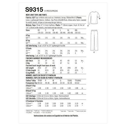 Simplicity S9315 sewing pattern envelope showing men's & boys' casual wear designs