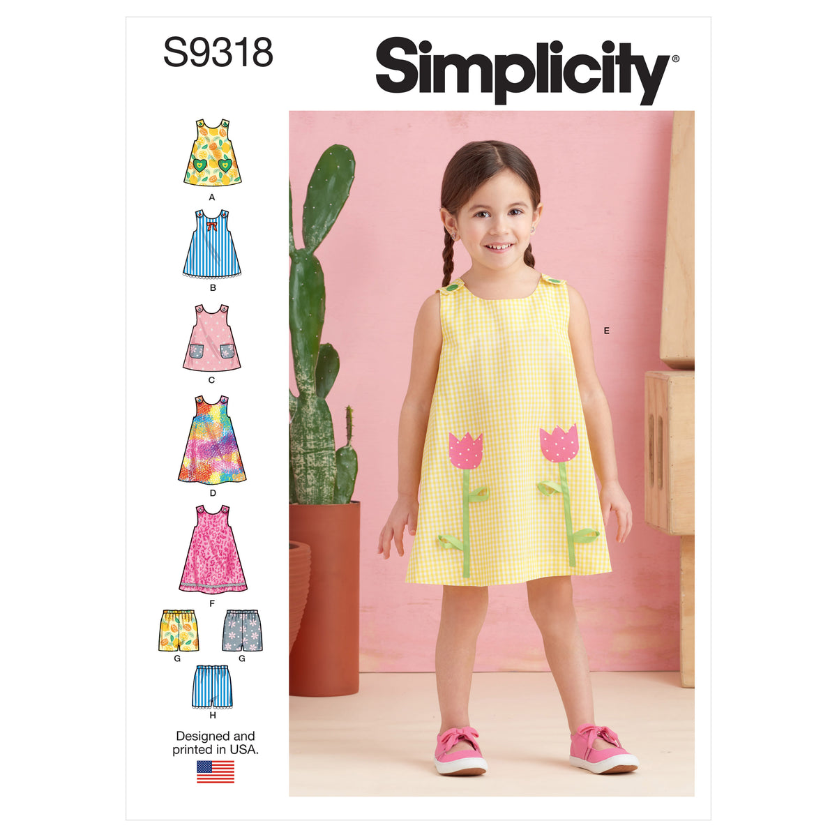 Simplicity S9318 sewing pattern envelope showing toddler casual wear designs