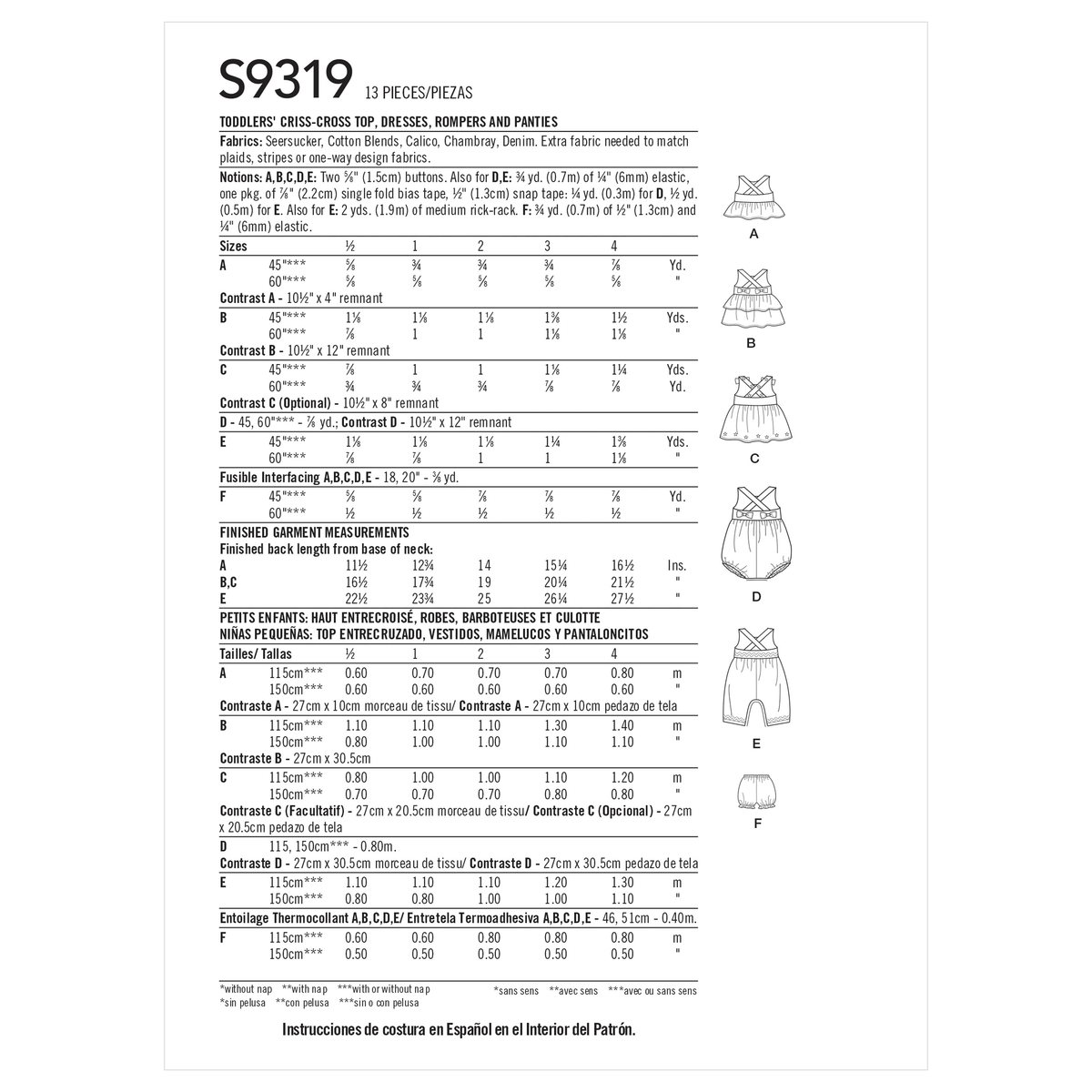 Simplicity S9319 sewing pattern envelope showing toddler casual wear designs