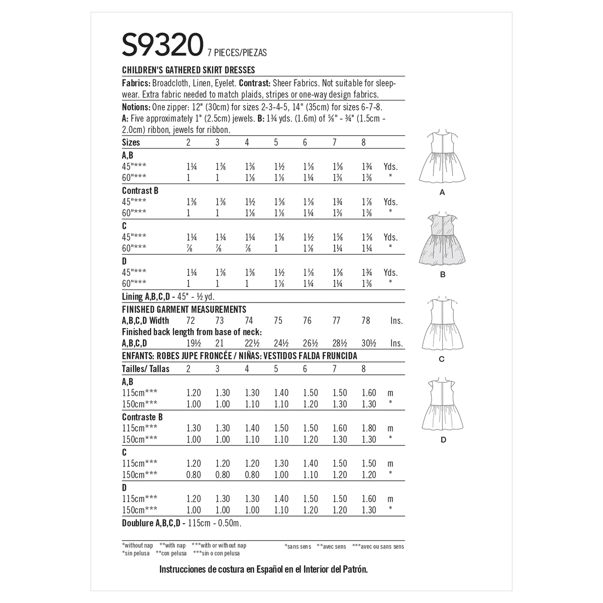Simplicity S9320 sewing pattern envelope showing child's dress designs