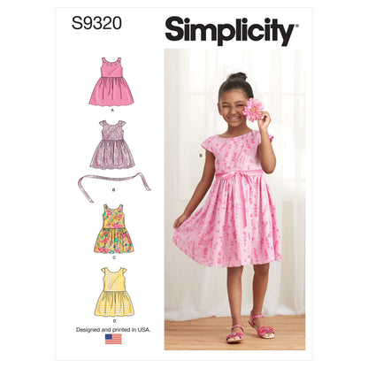 Simplicity S9320 sewing pattern envelope showing child's dress designs