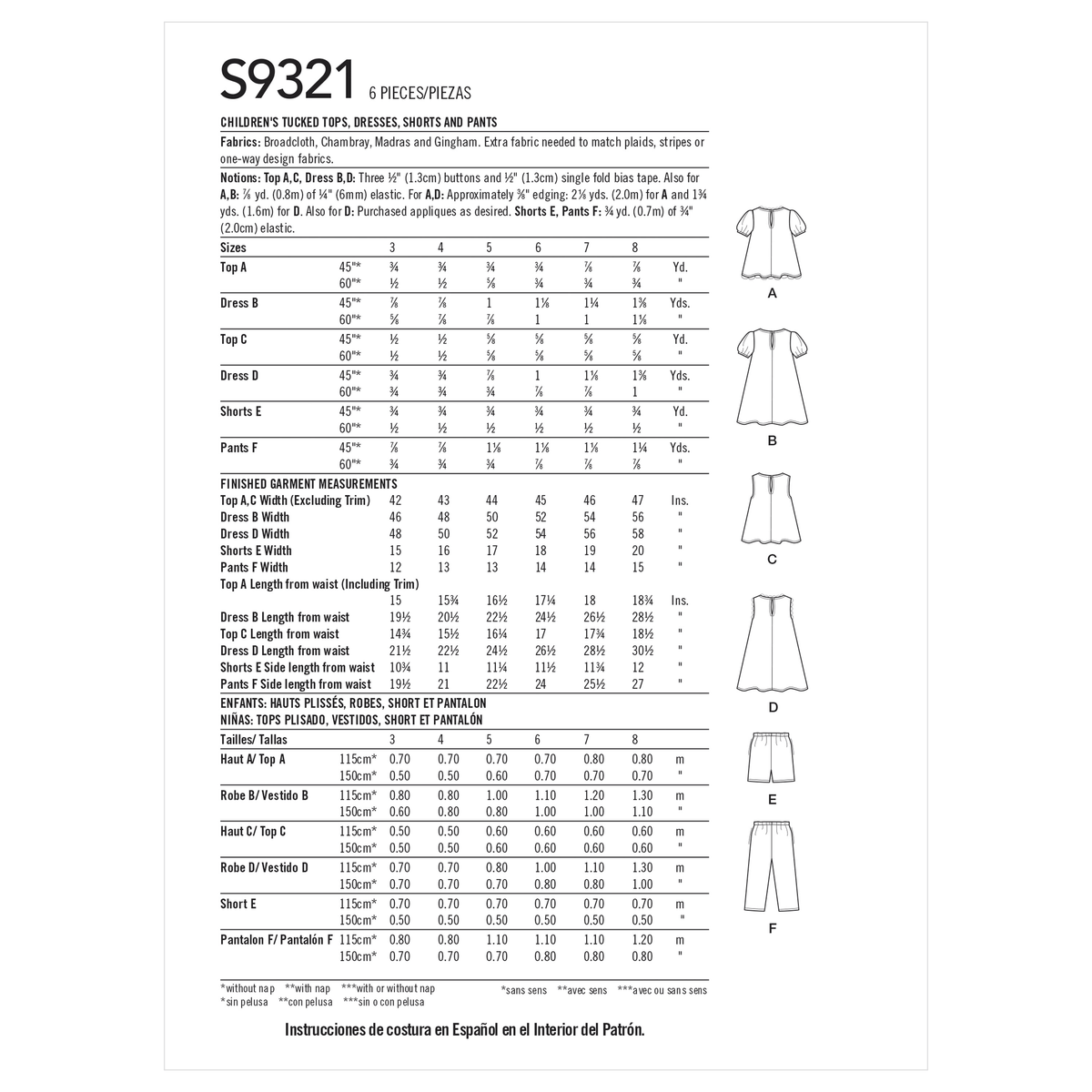 Simplicity S9321 sewing pattern envelope showing child's casual wear designs