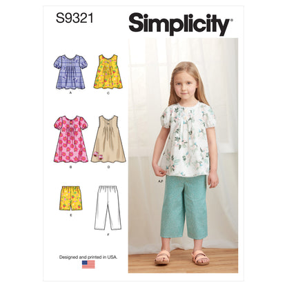 Simplicity S9321 sewing pattern envelope showing child's casual wear designs