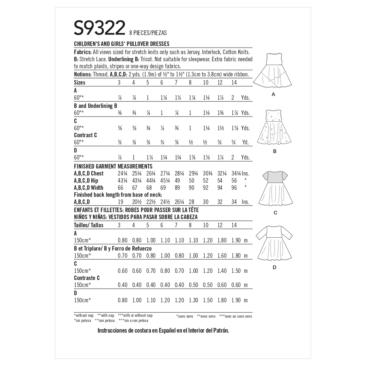 Simplicity S9322 sewing pattern envelope showing girls' dress designs