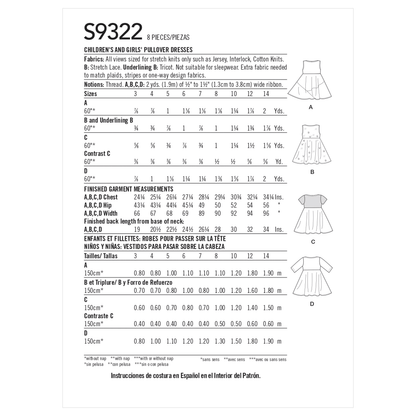 Simplicity S9322 sewing pattern envelope showing girls' dress designs