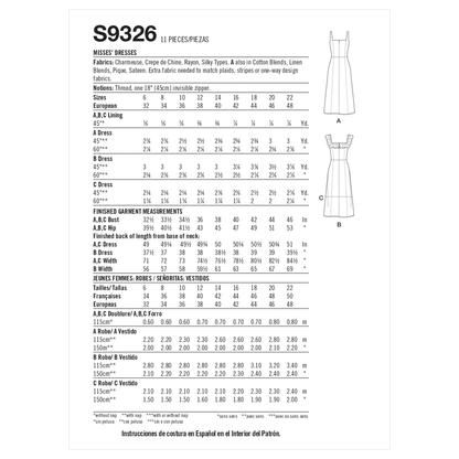 Simplicity S9326 sewing pattern envelope showing misses' dress designs