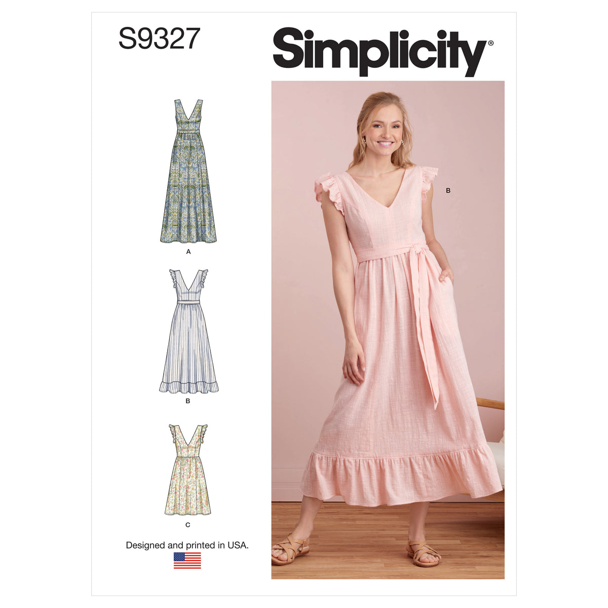 Simplicity S9327 sewing pattern envelope showing misses' nap dress designs