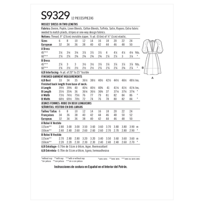 Simplicity S9329 sewing pattern envelope showing misses' dress designs