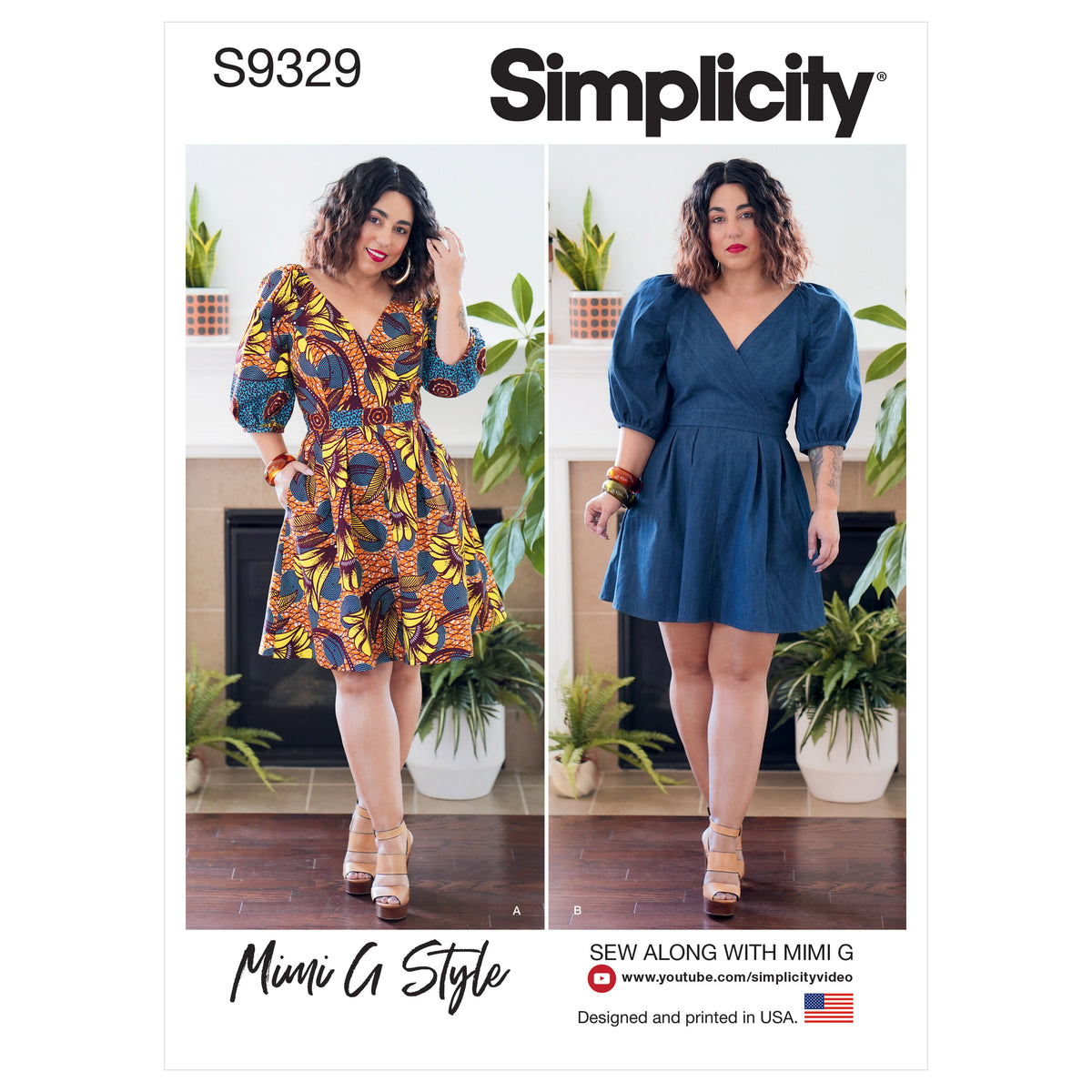 Simplicity S9329 sewing pattern envelope showing misses' dress designs
