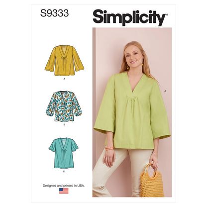 Simplicity S9333 sewing pattern envelope showing misses' top designs
