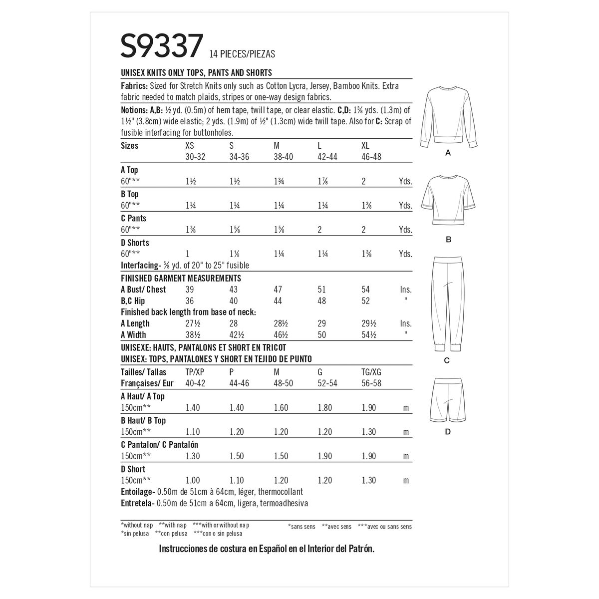 Simplicity S9337 sewing pattern envelope showing unisex casual outfits