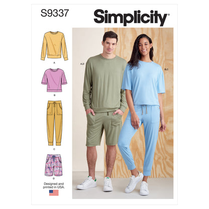 Simplicity S9337 sewing pattern envelope showing unisex casual outfits