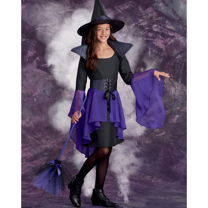 Simplicity S9348 sewing pattern envelope showing four children dressed in witch costumes and hats