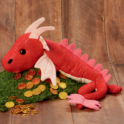 Simplicity S9363 sewing pattern envelope showing green, red and cream plush dragon soft toys