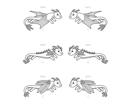 Simplicity S9363 sewing pattern envelope showing green, red and cream plush dragon soft toys