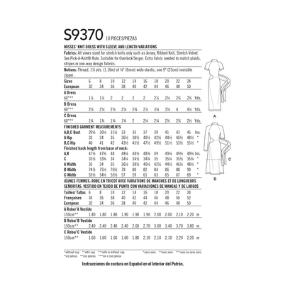 Simplicity S9370 sewing pattern envelope showing women's knit dresses with cut-out midriff