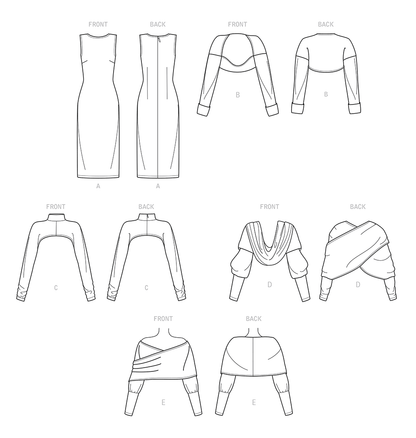 Simplicity S9372 sewing pattern envelope showing women's slim fit dresses