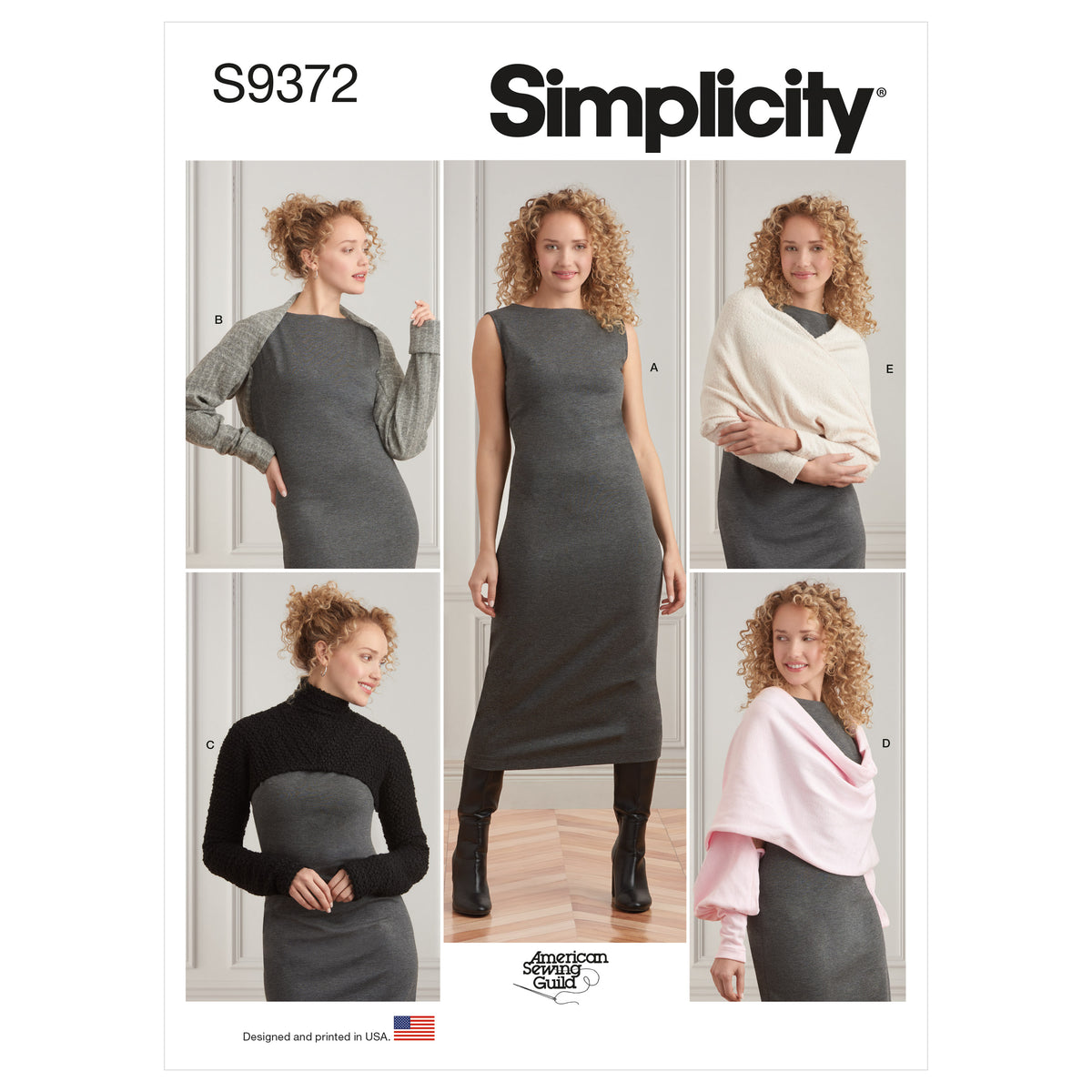 Simplicity S9372 sewing pattern envelope showing women's slim fit dresses