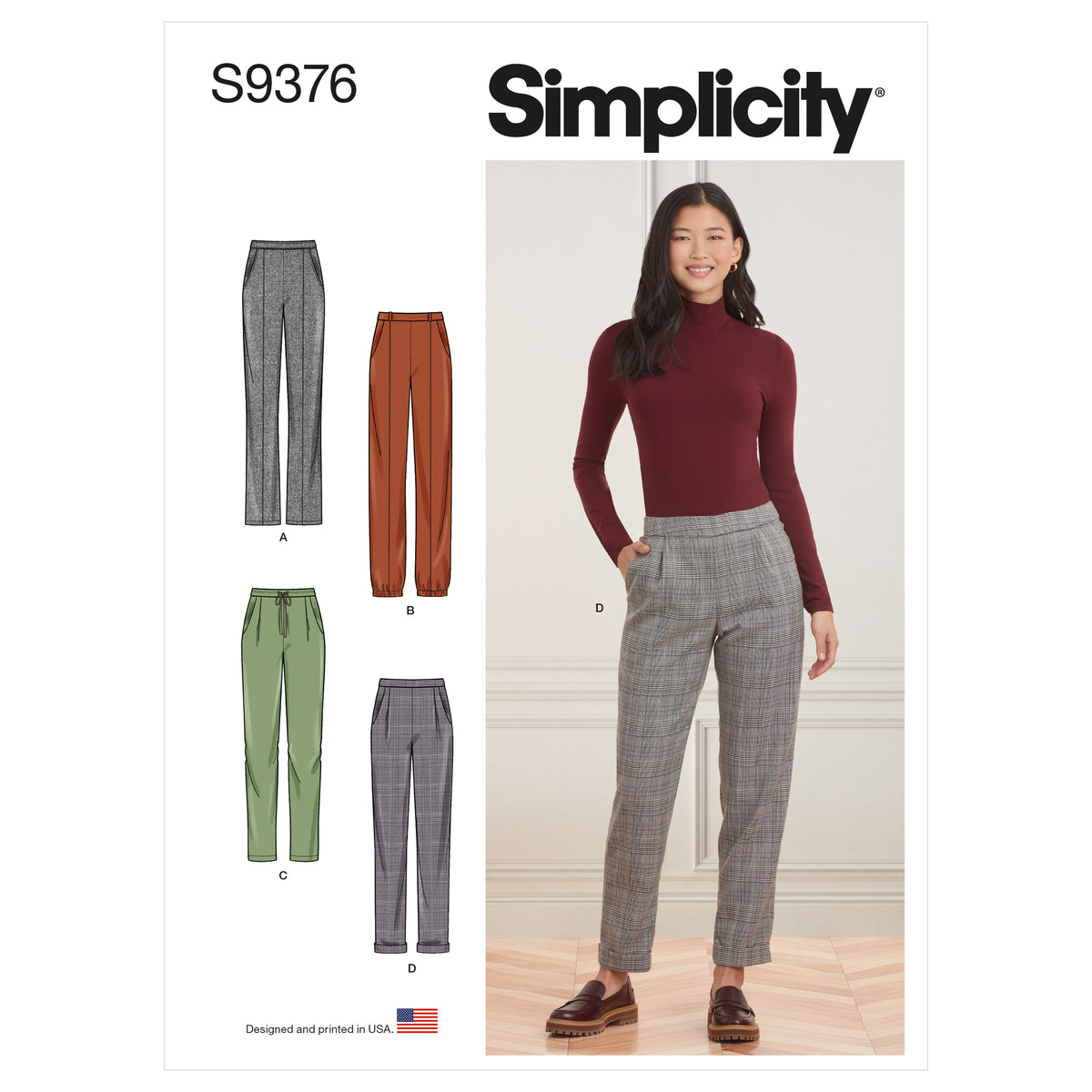 Simplicity S9376 sewing pattern envelope showing women's skirts and trousers
