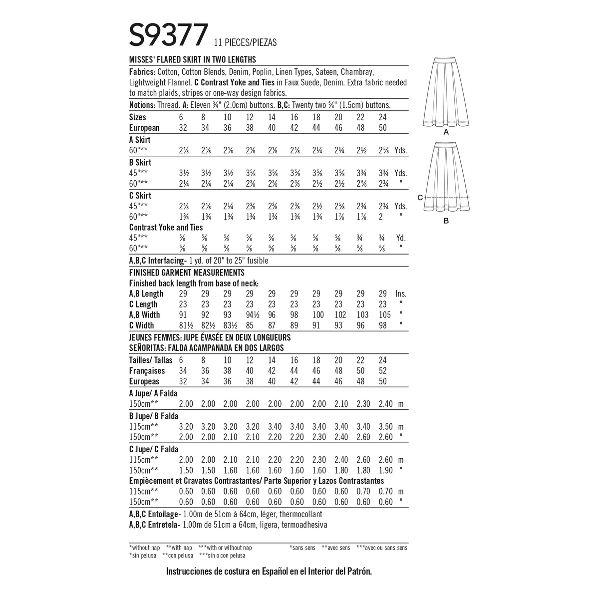 Simplicity S9377 sewing pattern envelope showing women's pleated skirts and trousers