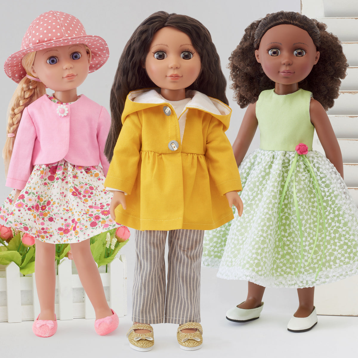 Simplicity S9378 sewing pattern envelope showing doll clothes on 14 inch dolls