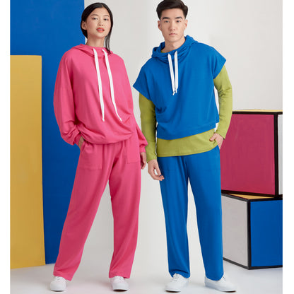 Simplicity S9379 sewing pattern envelope showing unisex hoodies, trousers and T-shirts