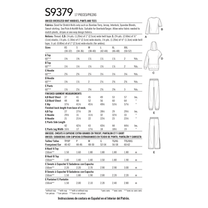 Simplicity S9379 sewing pattern envelope showing unisex hoodies, trousers and T-shirts