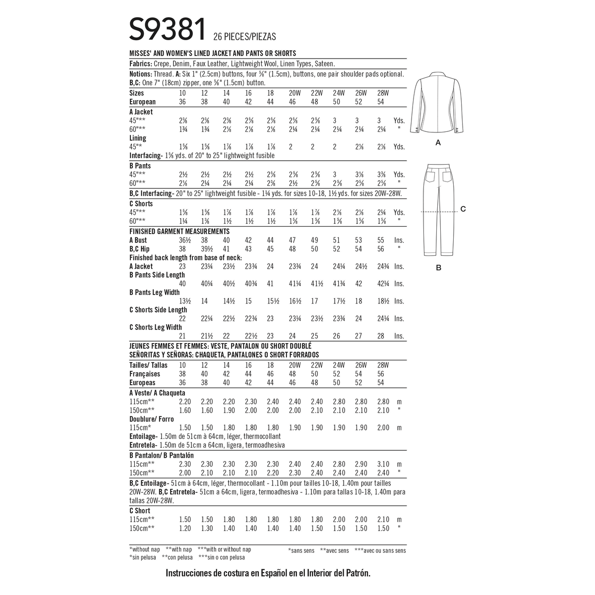 Simplicity S9381 sewing pattern envelope showing women's casual outfits
