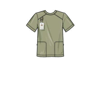 Simplicity S9387 sewing pattern envelope showing unisex scrub tops and trousers