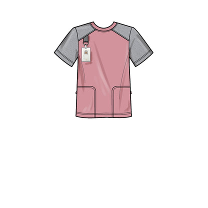 Simplicity S9387 sewing pattern envelope showing unisex scrub tops and trousers