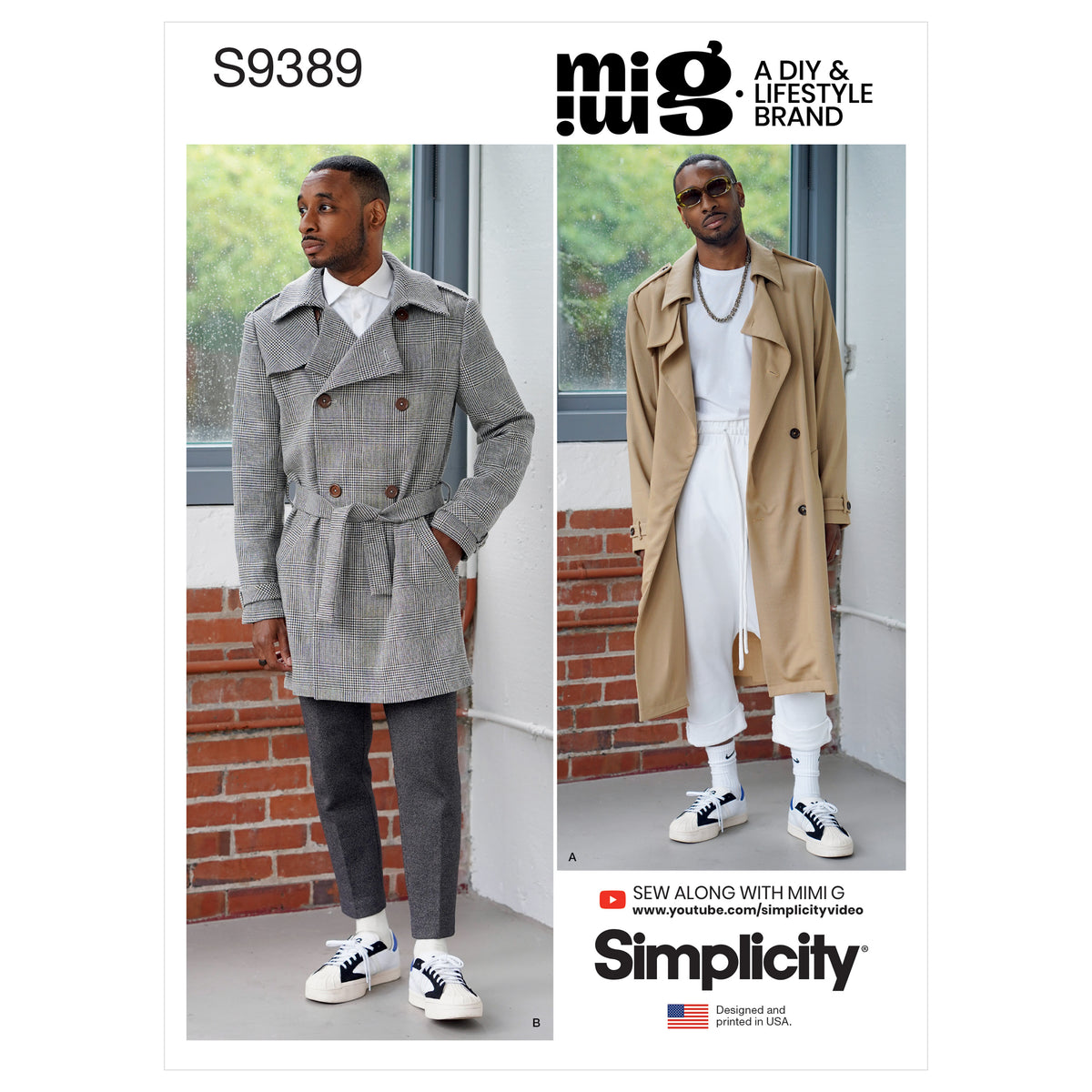 Simplicity S9389 sewing pattern envelope showing men's belted jackets